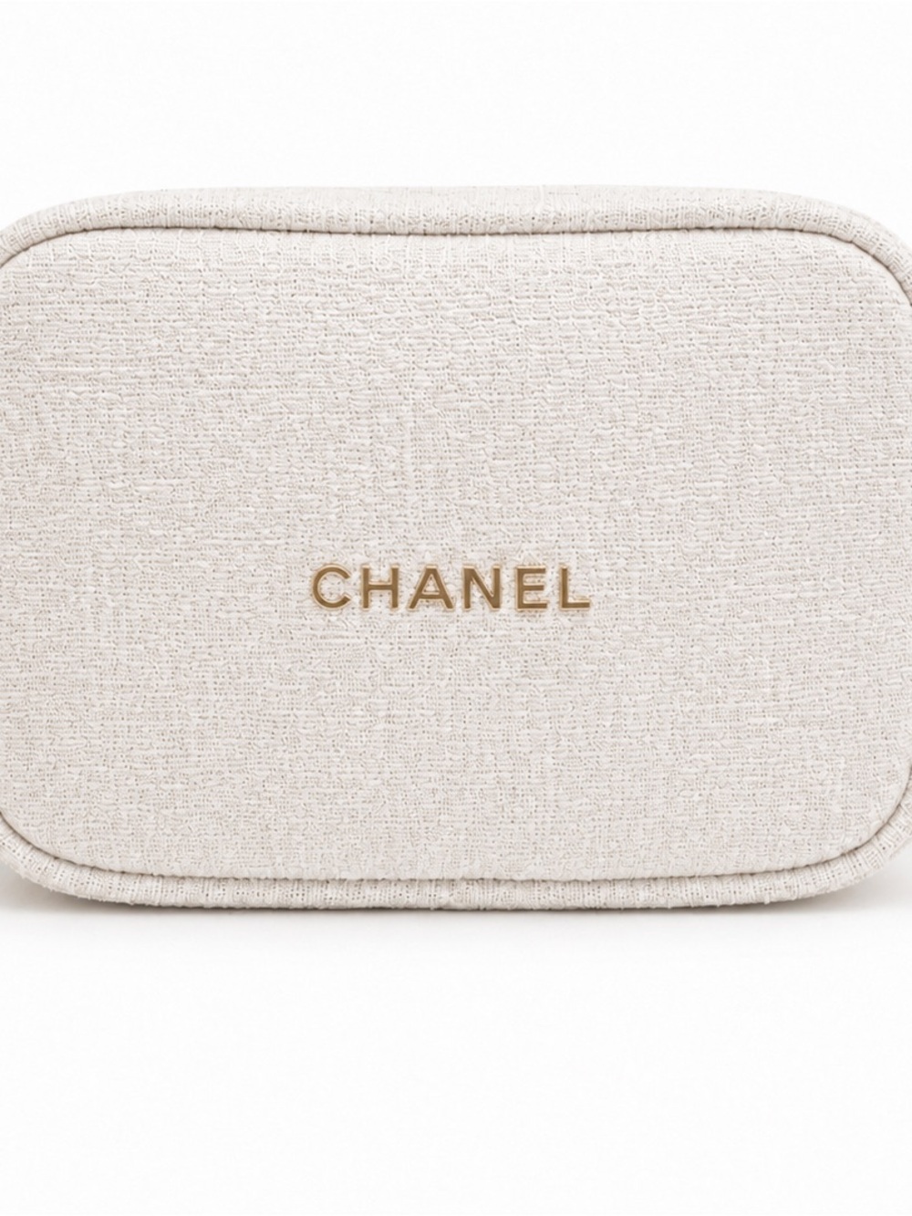 Chanel Beauté Cream Tweed Cosmetic Bag with Unbranded Gold Chain Crossbody NWT - Picture 2 of 8